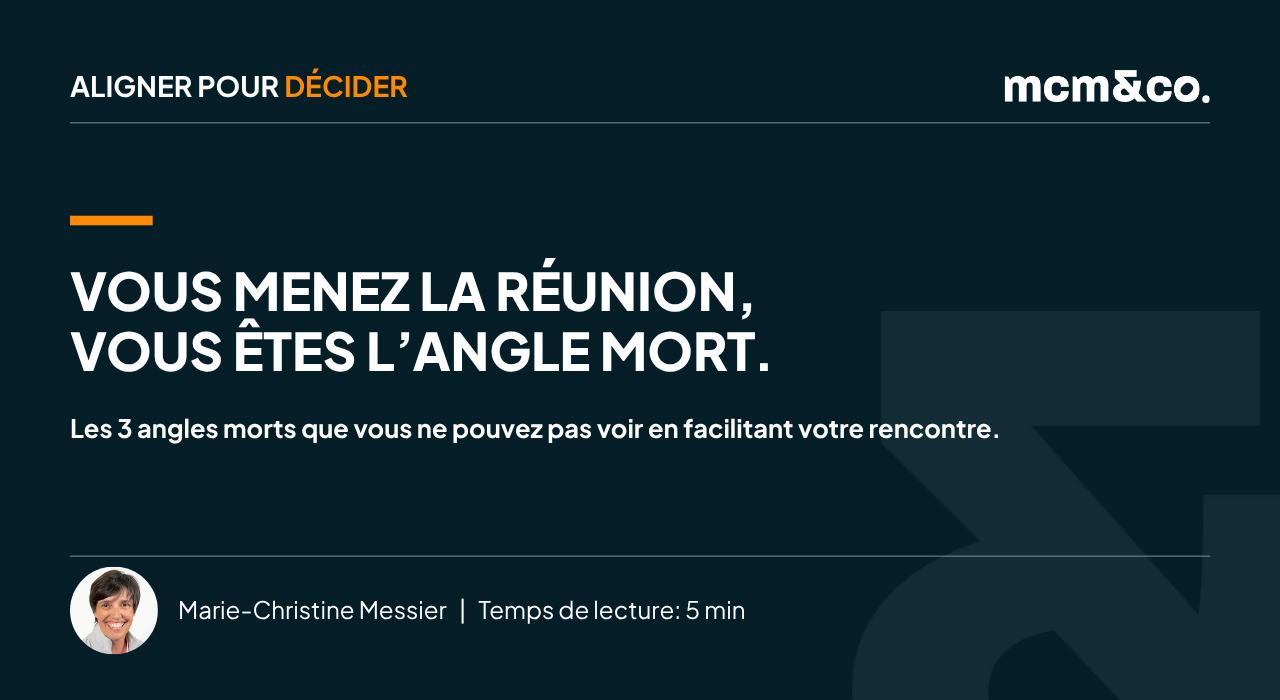 Bandeau de l'infolettre Aligner pour décider de mcm&co., signé Marie-Christine Messier. Titre : « Votre retraite stratégique a mobilisé, mais n'a pas aligné. » Sous-titre : Pourquoi l'alignement s'évapore et 3 conditions pour qu'il tienne. Temps de lecture : 5 minutes.